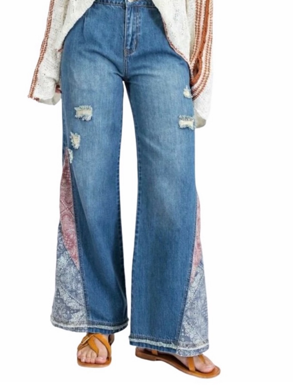 Easel “I Got a Feeling” Los Angeles Jeans Size Large flowy quilted bell bottom